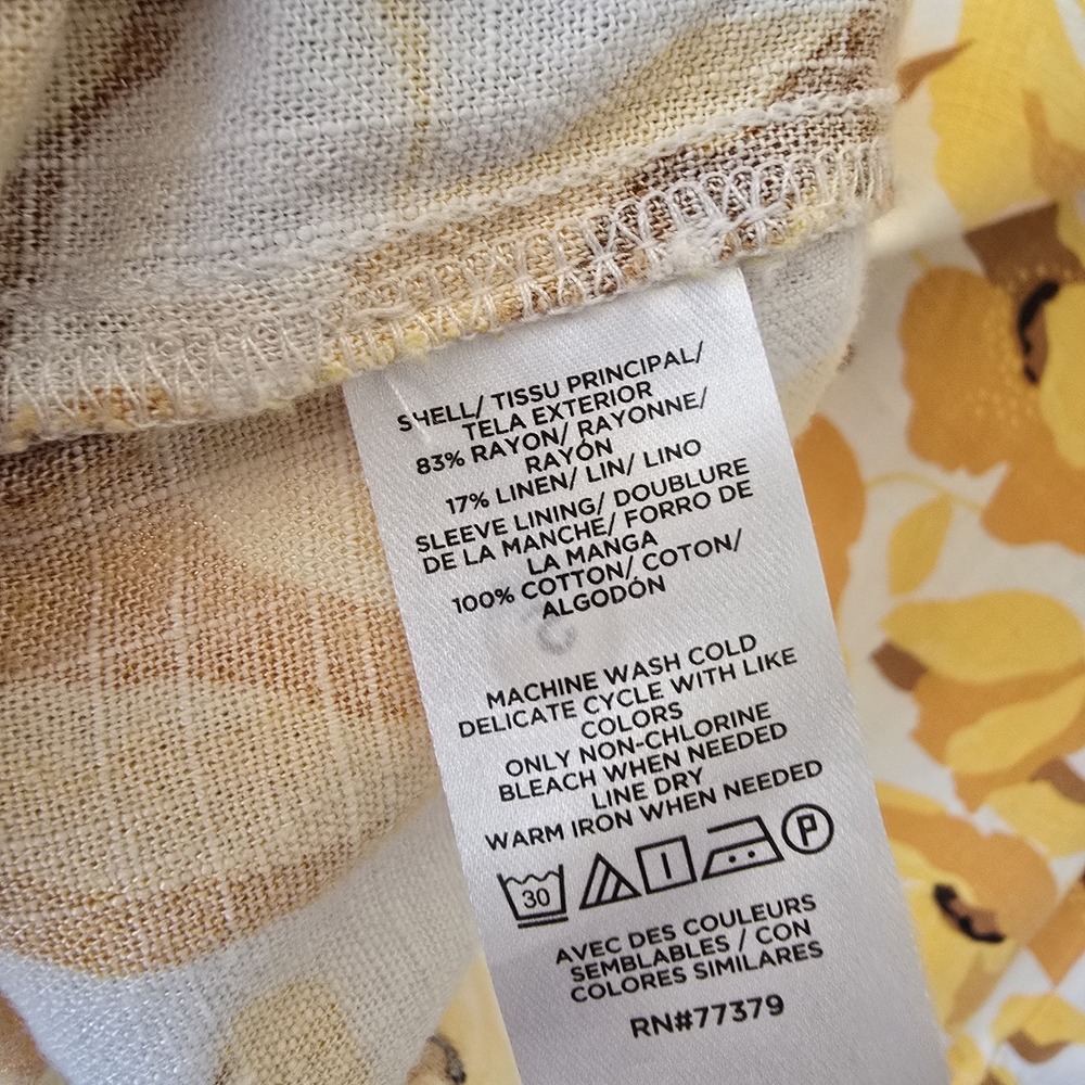 Ann Taylor Factory Yellow Poppy Floral Blouse Top Puff Sleeve Women Sz S Casual - Picture 4 of 4